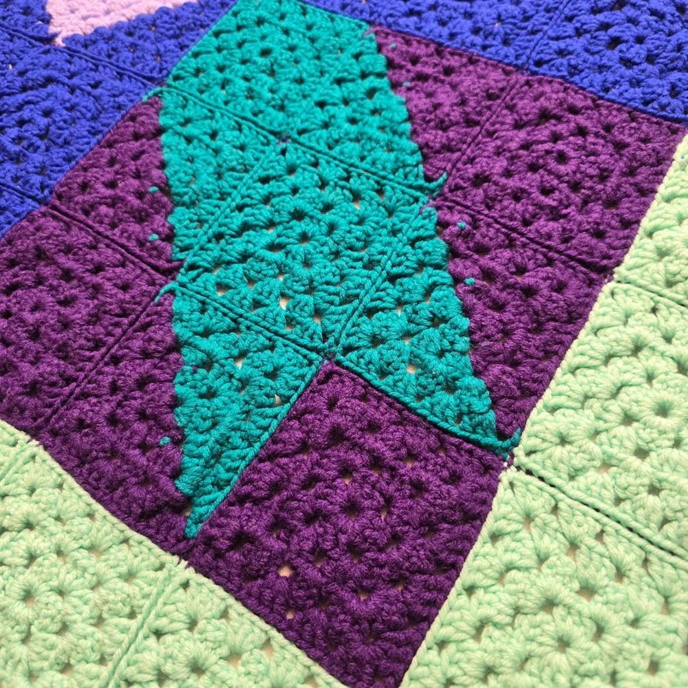 Handmade Crochet Granny Square Lap Blanket Star Pattern Boho Throw 43x43 - Picture 8 of 10